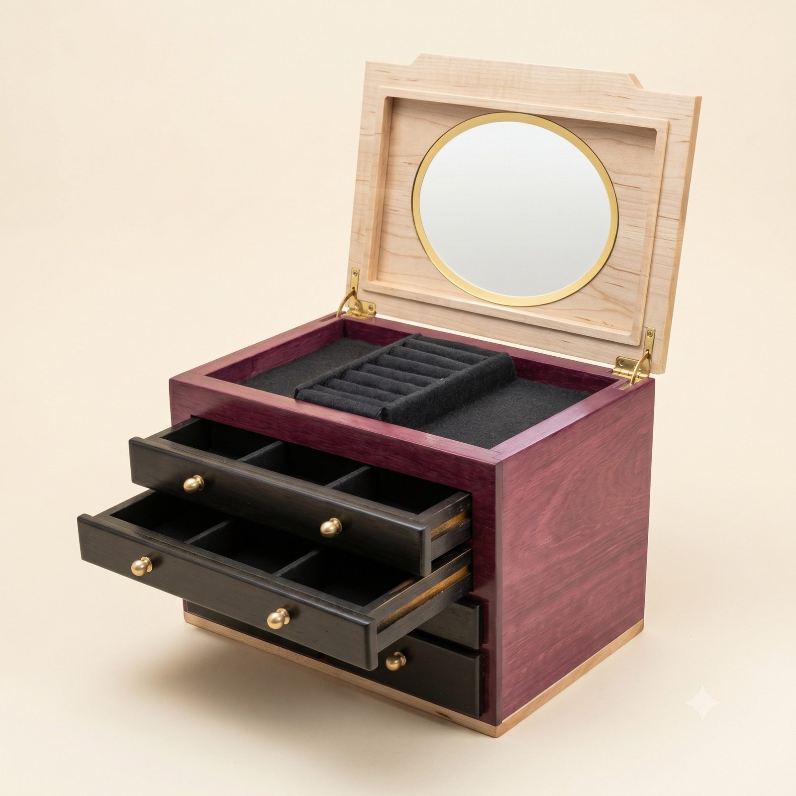 Curly Maple & Purple Heart Jewelry Chest — Curly maple & purple heart