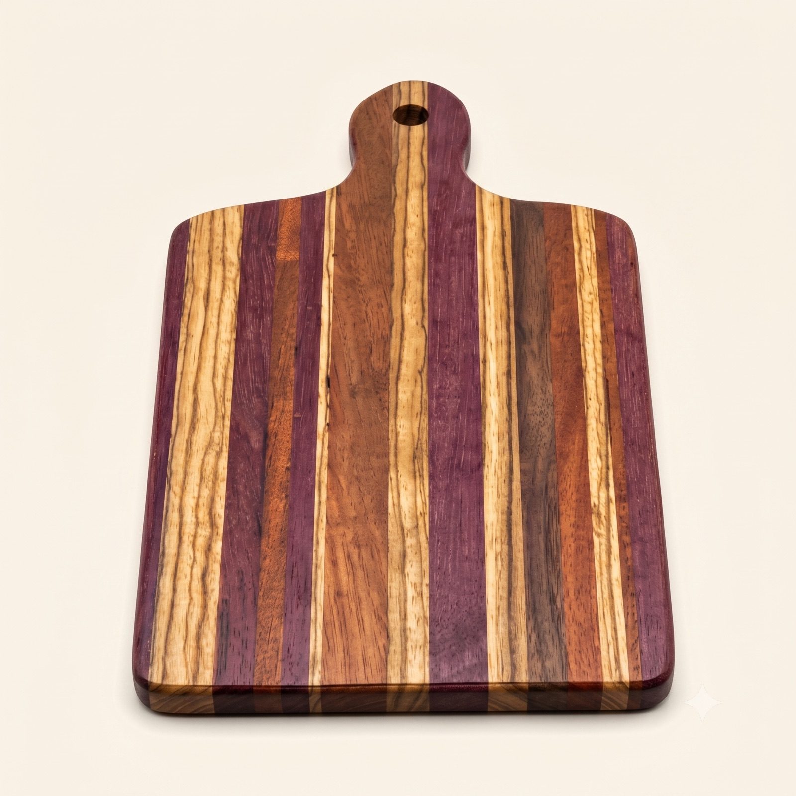 Mixed-Wood Cutting Board — Oak, walnut, purple heart & mahogany