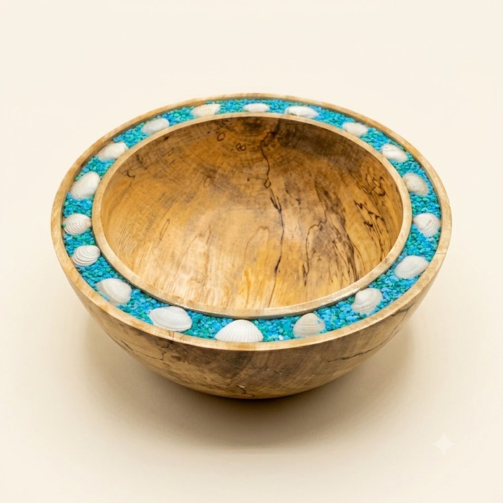 Spalted Gum Bowl with Seashell Inlay — Spalted sweet gum