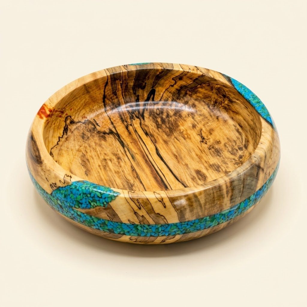 Spalted Pecan Bowl with Turquoise Inlay — Spalted pecan